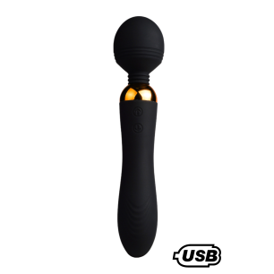 SHAKE Noir, Vibromasseur Wand USB en silicone médical avec 2 puissants moteurs indépendants