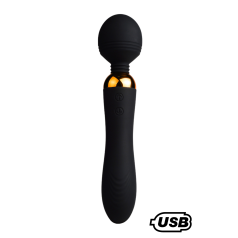SHAKE Noir, Vibromasseur Wand USB en silicone médical avec 2 puissants moteurs indépendants