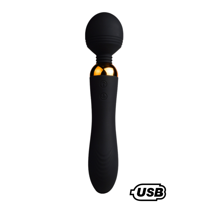 SHAKE Noir, Vibromasseur Wand USB en silicone médical avec 2 puissants moteurs indépendants