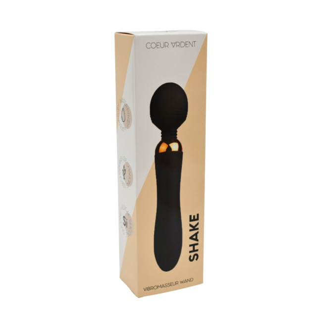 SHAKE Noir, Vibromasseur Wand USB en silicone médical avec 2 puissants moteurs indépendants