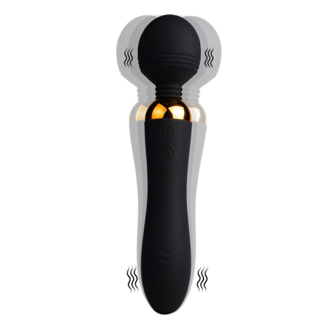 SHAKE Noir, Vibromasseur Wand USB en silicone médical avec 2 puissants moteurs indépendants