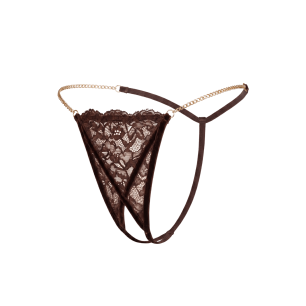 String en dentelle marron ouvert avec chaînes dorées