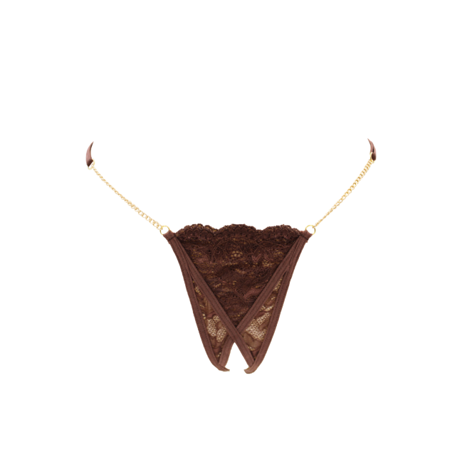 String en dentelle marron ouvert avec chaînes dorées