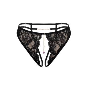 String noir avec bijou couleur aléatoire et chaîne dorée