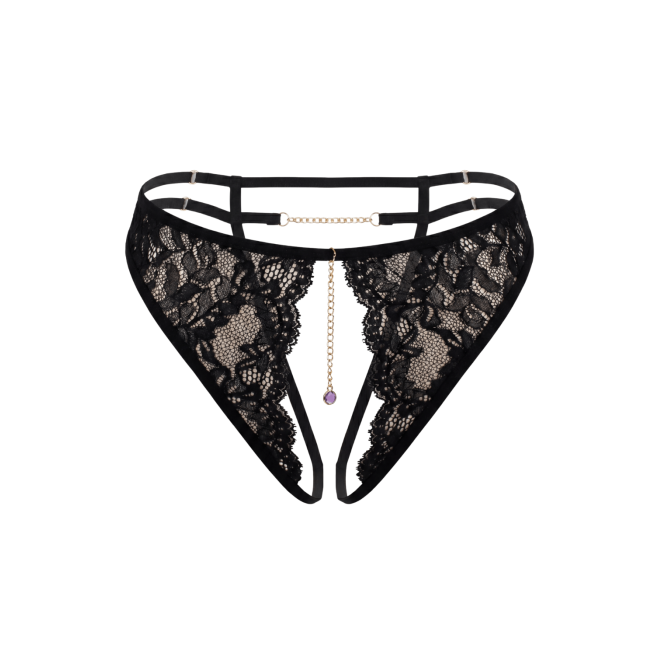 String noir avec bijou couleur aléatoire et chaîne dorée
