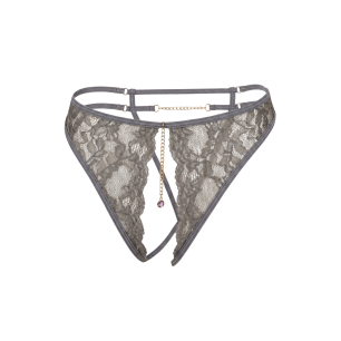 String gris avec bijou couleur aléatoire et chaîne dorée