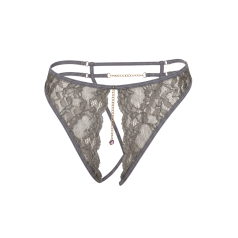 String gris avec bijou couleur aléatoire et chaîne dorée