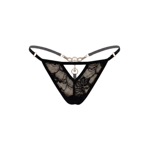 String noir avec bijou perle strass dorés