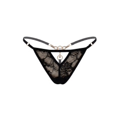String noir avec bijou perle strass dorés