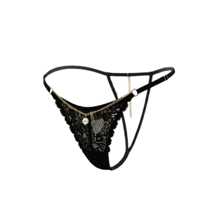 String noir en dentelle avec bijou et chaîne dorée
