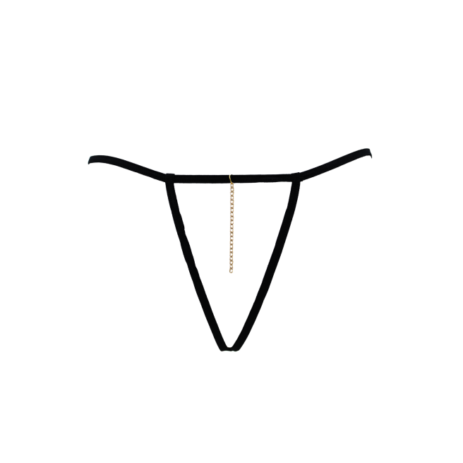 String noir en dentelle avec bijou et chaîne dorée