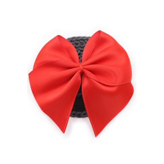 Paire de cache tétons adhésifs noir avec nœud papillon rouge