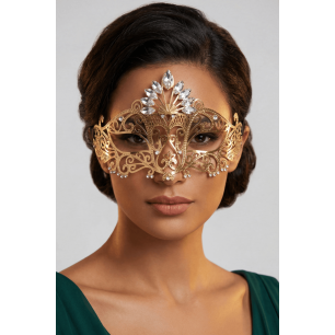 Masque vénitien Gemma rigide doré avec strass