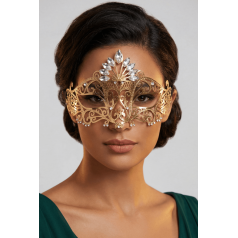 Masque vénitien Gemma rigide doré avec strass