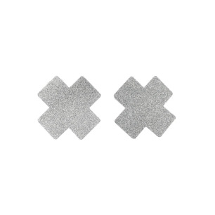 Paire de cache tétons adhésifs croix pailletée blanc