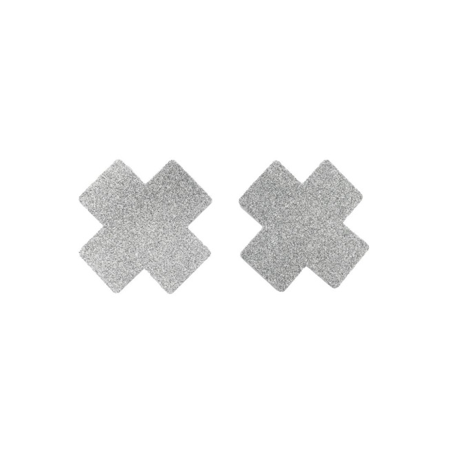 Paire de cache tétons adhésifs croix pailletée blanc