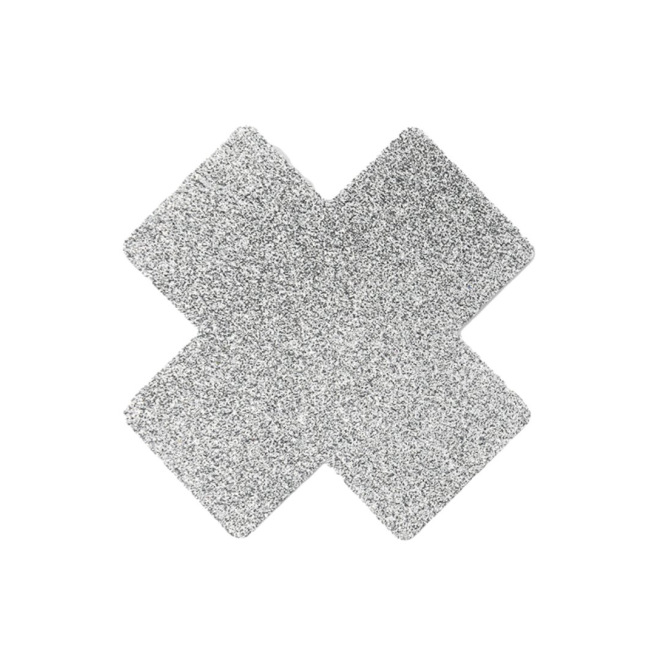 Paire de cache tétons adhésifs croix pailletée blanc