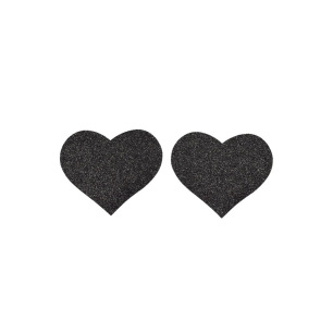 Paire de cache tétons adhésifs coeur pailleté noir