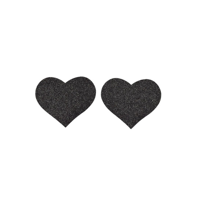 Paire de cache tétons adhésifs coeur pailleté noir