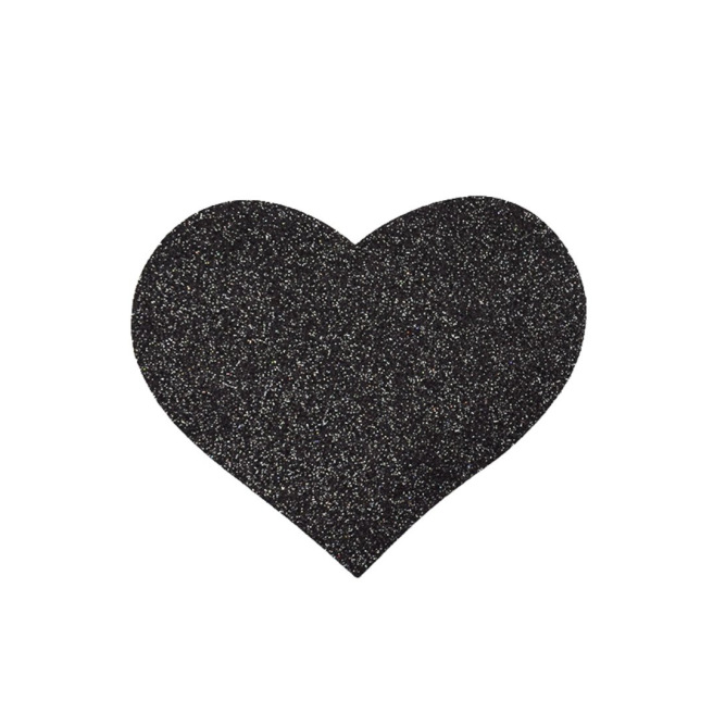 Paire de cache tétons adhésifs coeur pailleté noir