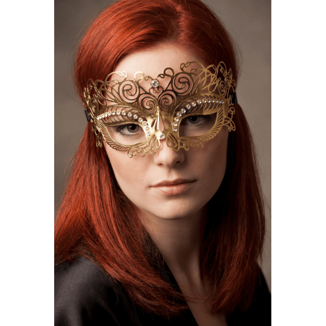 Masque vénitien Giulia rigide doré avec strass