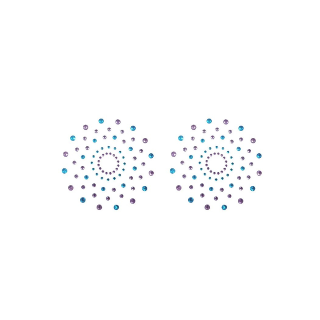 Paire de cache tétons adhésifs strass bleu et violet
