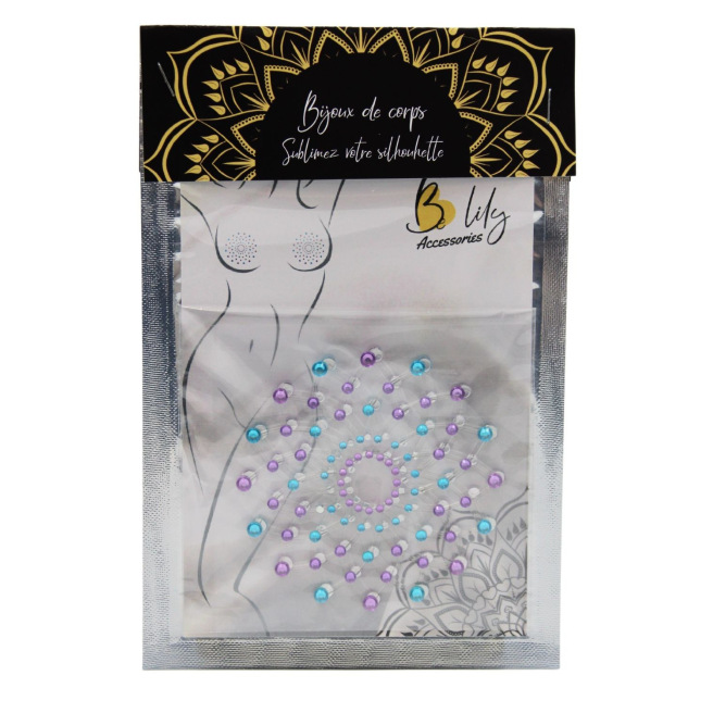 Paire de cache tétons adhésifs strass bleu et violet