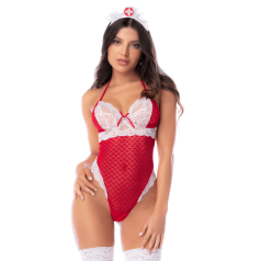 Body infirmière noir en maille et dentelle avec accessoire tête